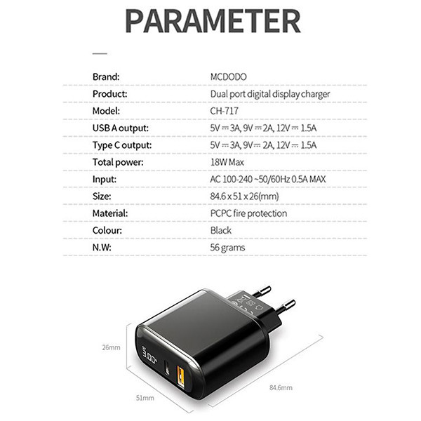 شارژر دیواری مک دودو مدل CH-7171 به همراه کابل تبدیل لایتنینگ