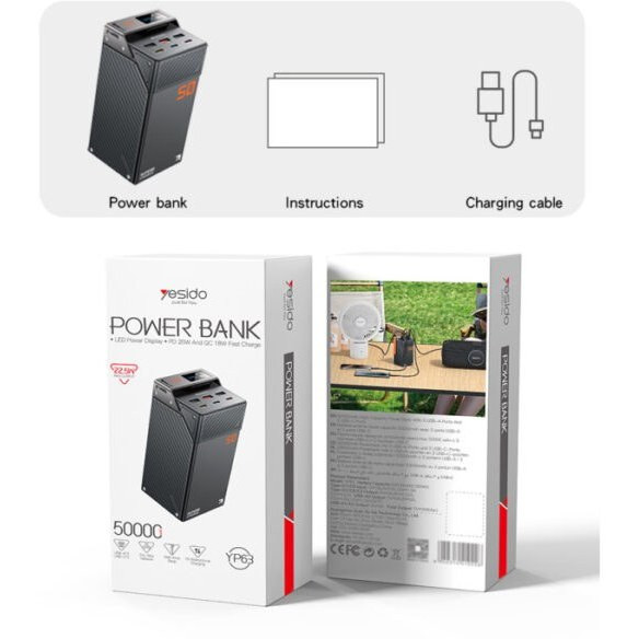 پاور بانک 22.5 وات یسیدو مدل YP63 50000mAh