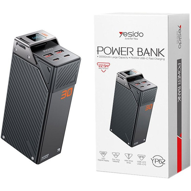 پاور بانک 22.5 وات یسیدو مدل YP62 PD ظرفیت 30000 میلی آمپر ساعت