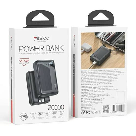 پاوربانک 22.5 وات یسیدو مدل YP85 ظرفیت 20000 میلی آمپر ساعت