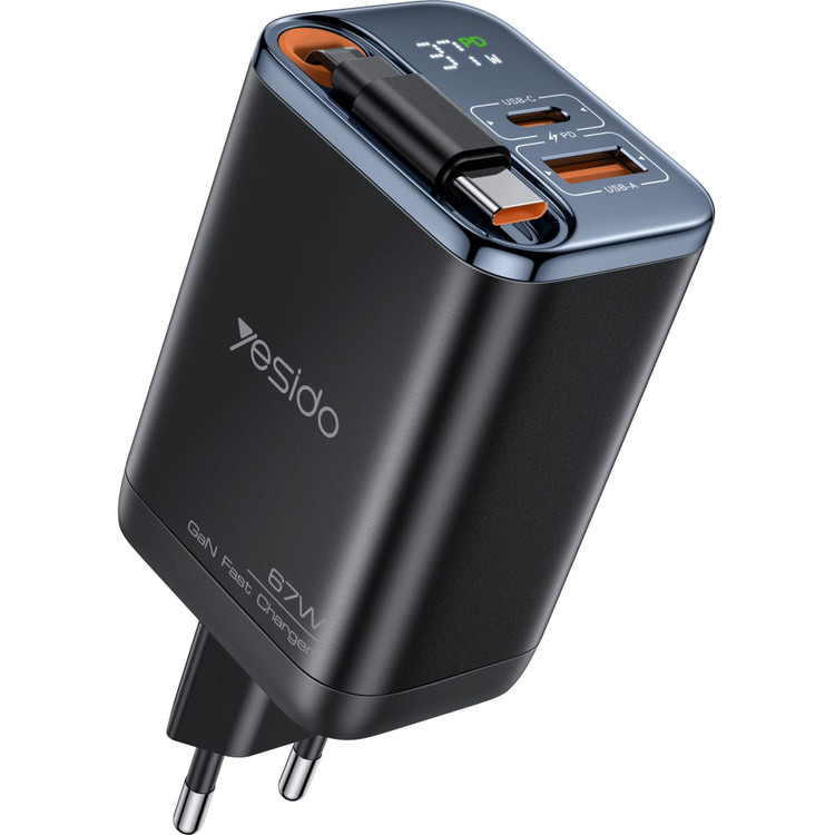 شارژر دیواری یسیدو مدل YC100 ظرفیت ۶۷ وات با دو پورت